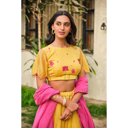 KAVANA Women Yellow Sandhya Lehenga with Stitched Blouse and Dupatta