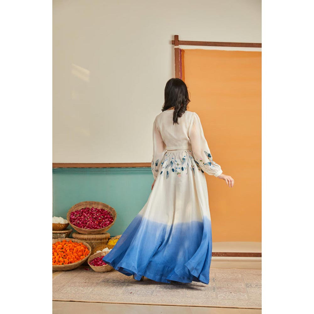 KAVANA Women Indigo Amber Lehenga with Stitched Blouse and Dupatta