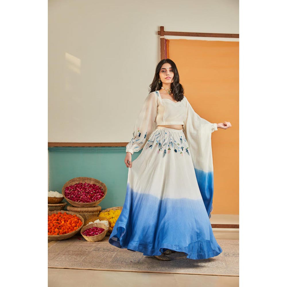 KAVANA Women Indigo Amber Lehenga with Stitched Blouse and Dupatta