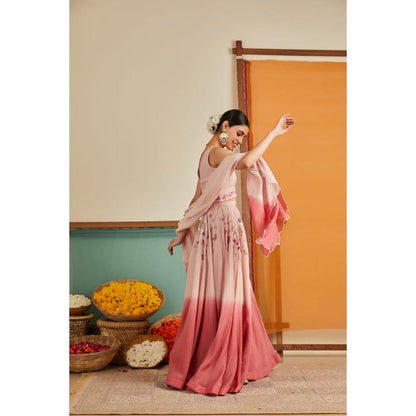 KAVANA Women Pink Gulkand Lehenga with Stitched Blouse and Dupatta