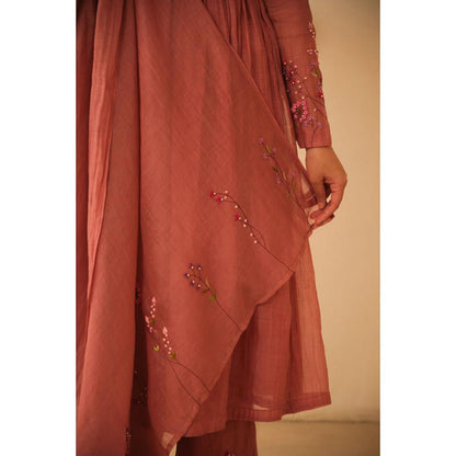 KAVANA Women Mauve Hand Embroidered Chanderi Dupatta