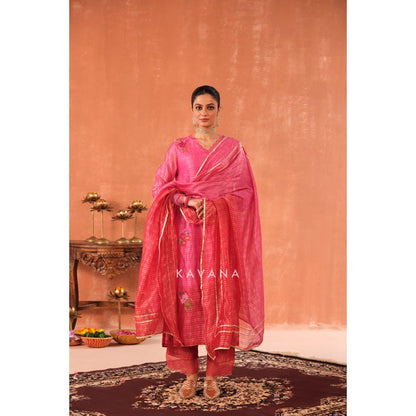KAVANA Women Embroidered Pink Reva Dupatta