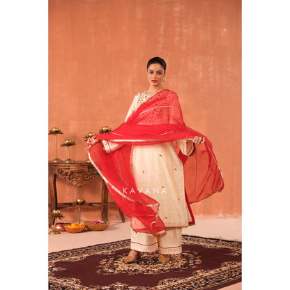 KAVANA Women Embroidered Red Ritu Dupatta