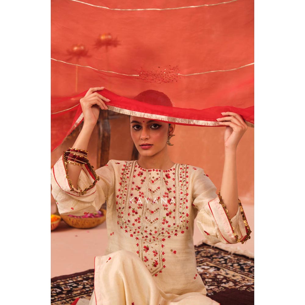 KAVANA Women Embroidered Red Ritu Dupatta