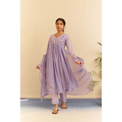 KAVANA Women Embroidered Lavender Shadab Cotton Dupatta
