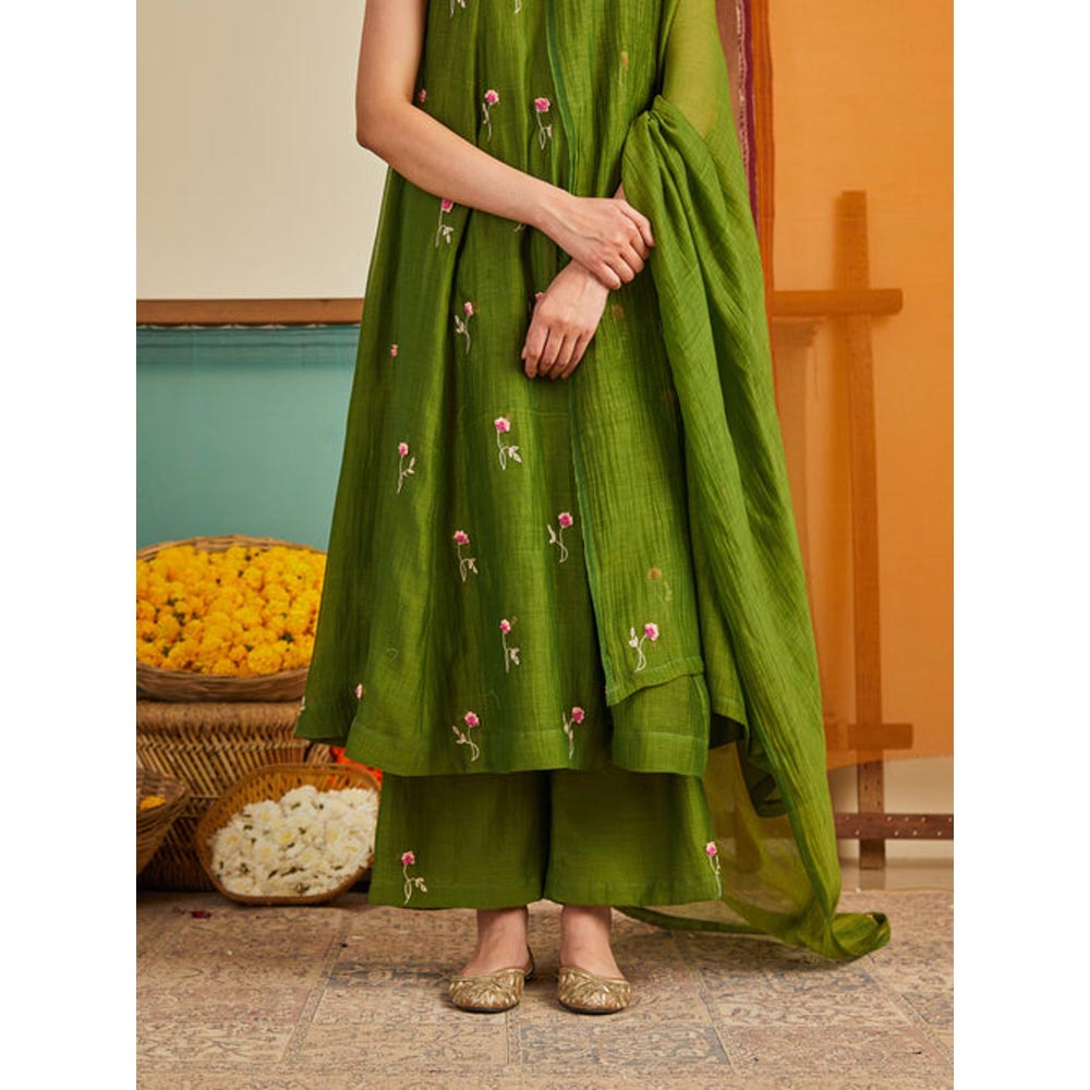 KAVANA Women Embroidered Green Shagufta Chanderi Dupatta