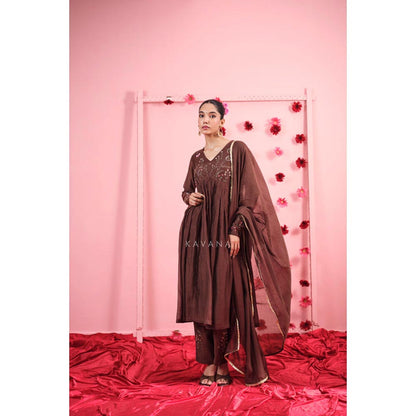 KAVANA Women Embroidered Brown Suhana Chanderi Dupatta