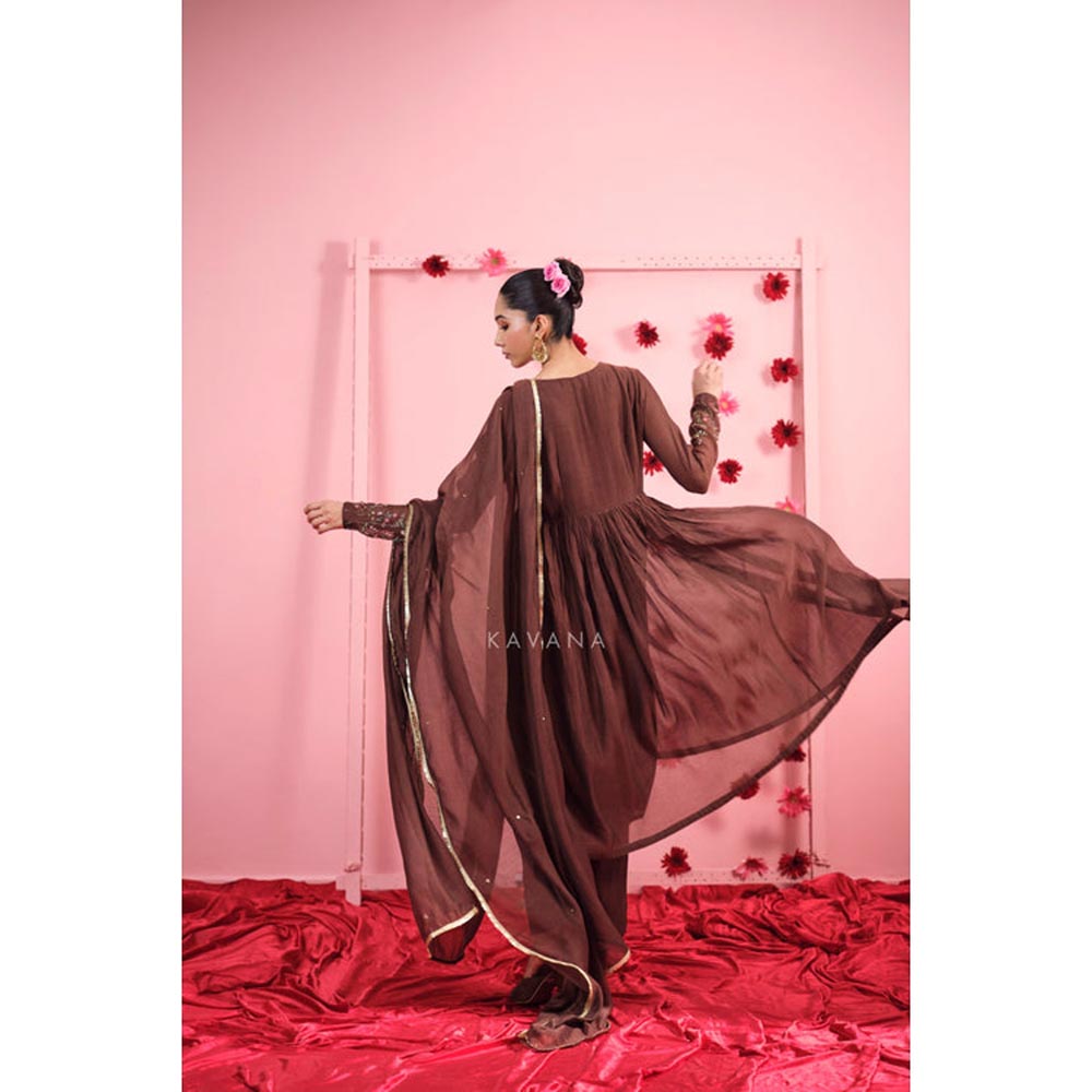 KAVANA Women Embroidered Brown Suhana Chanderi Dupatta