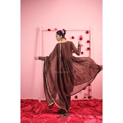 KAVANA Women Embroidered Brown Suhana Chanderi Dupatta