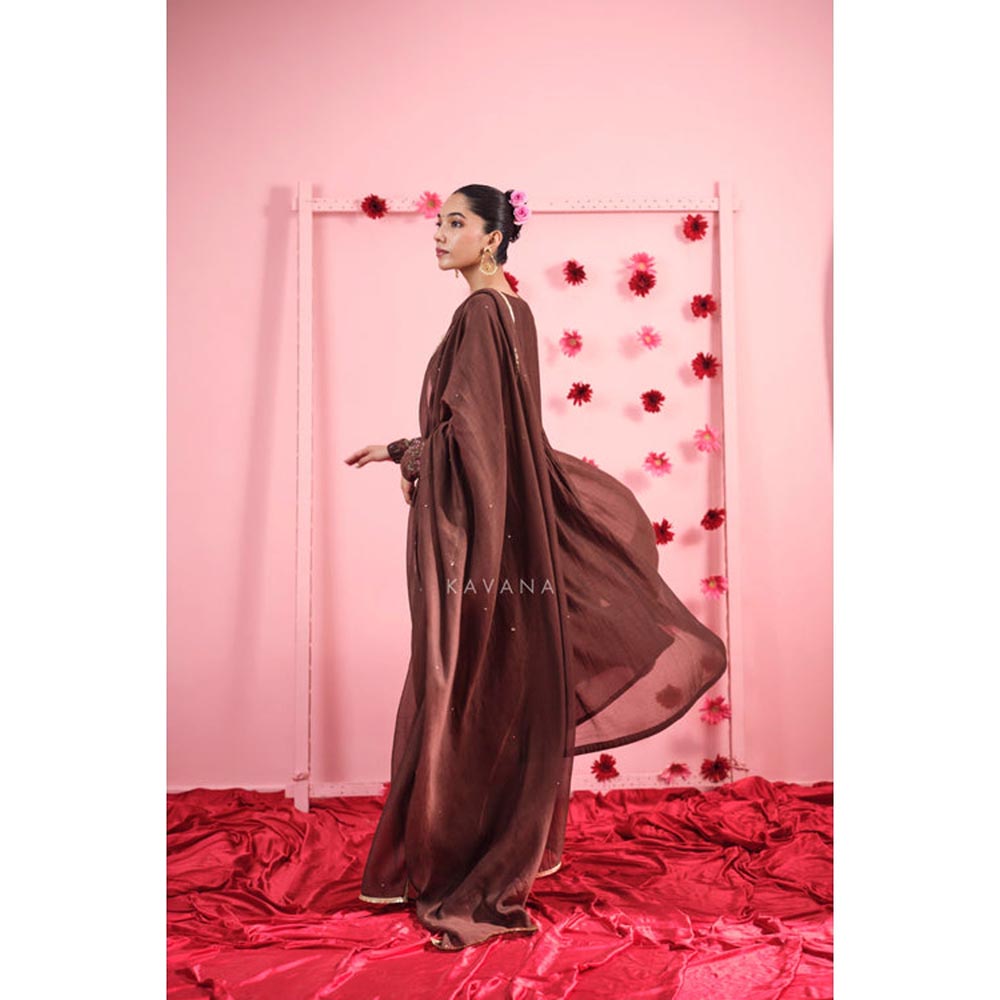 KAVANA Women Embroidered Brown Suhana Chanderi Dupatta