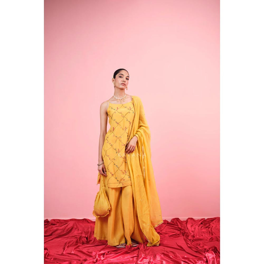 KAVANA Women Embroidered Yellow Surbhi Chanderi Dupatta