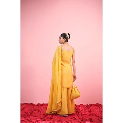 KAVANA Women Embroidered Yellow Surbhi Chanderi Dupatta