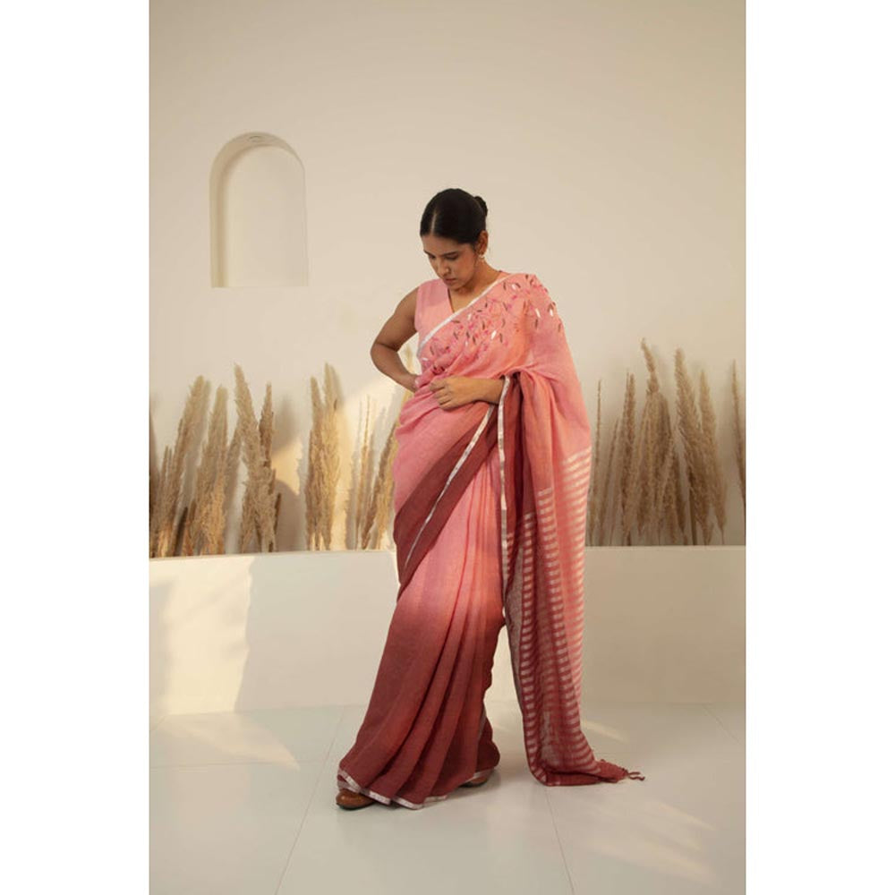 KAVANA Women Floral Pink Tapas Linen Saree