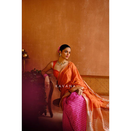 KAVANA Ragini Pink Linen Saree