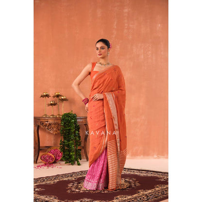 KAVANA Ragini Pink Linen Saree