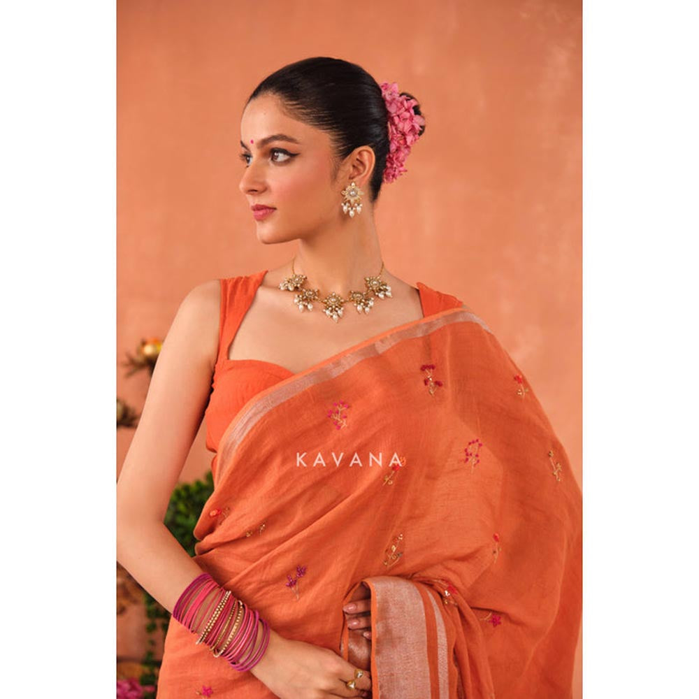 KAVANA Ragini Pink Linen Saree