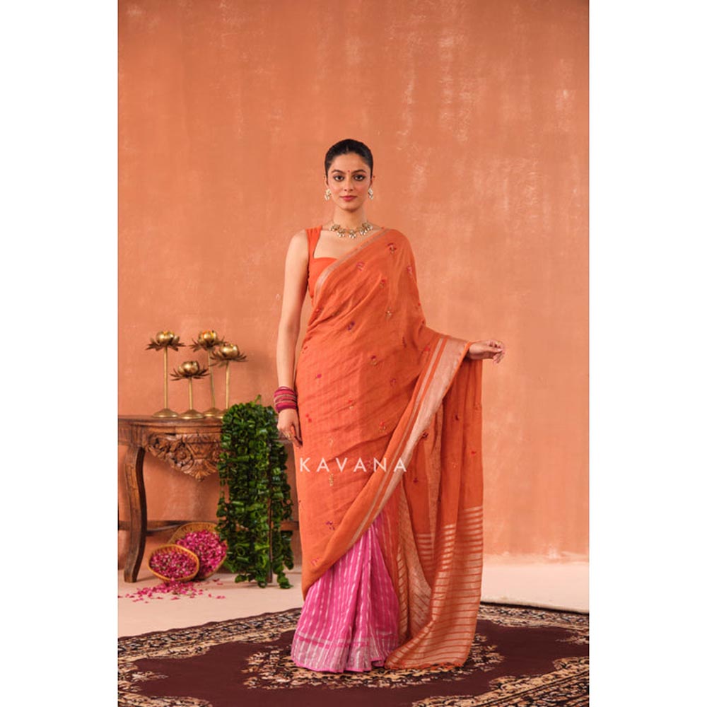 KAVANA Ragini Pink Linen Saree