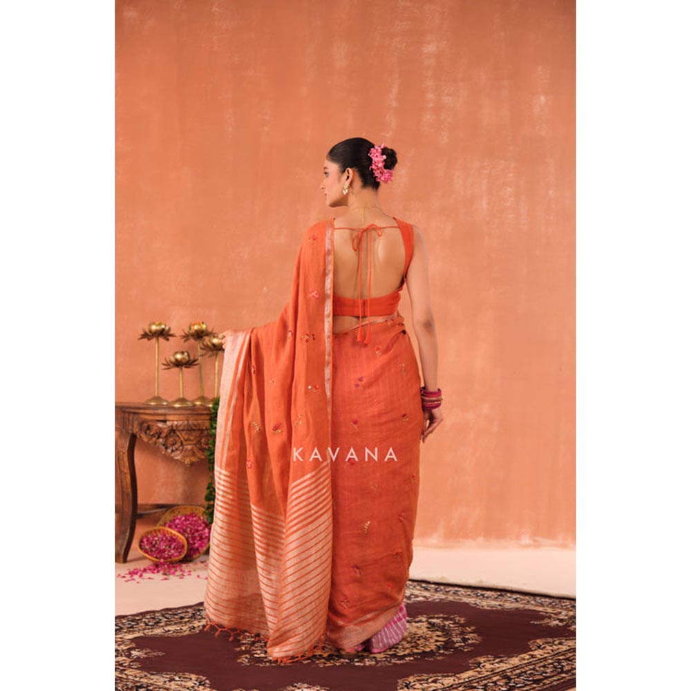 KAVANA Ragini Pink Linen Saree