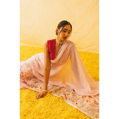 KAVANA Jhilmil Pink Embroidered Linen Saree