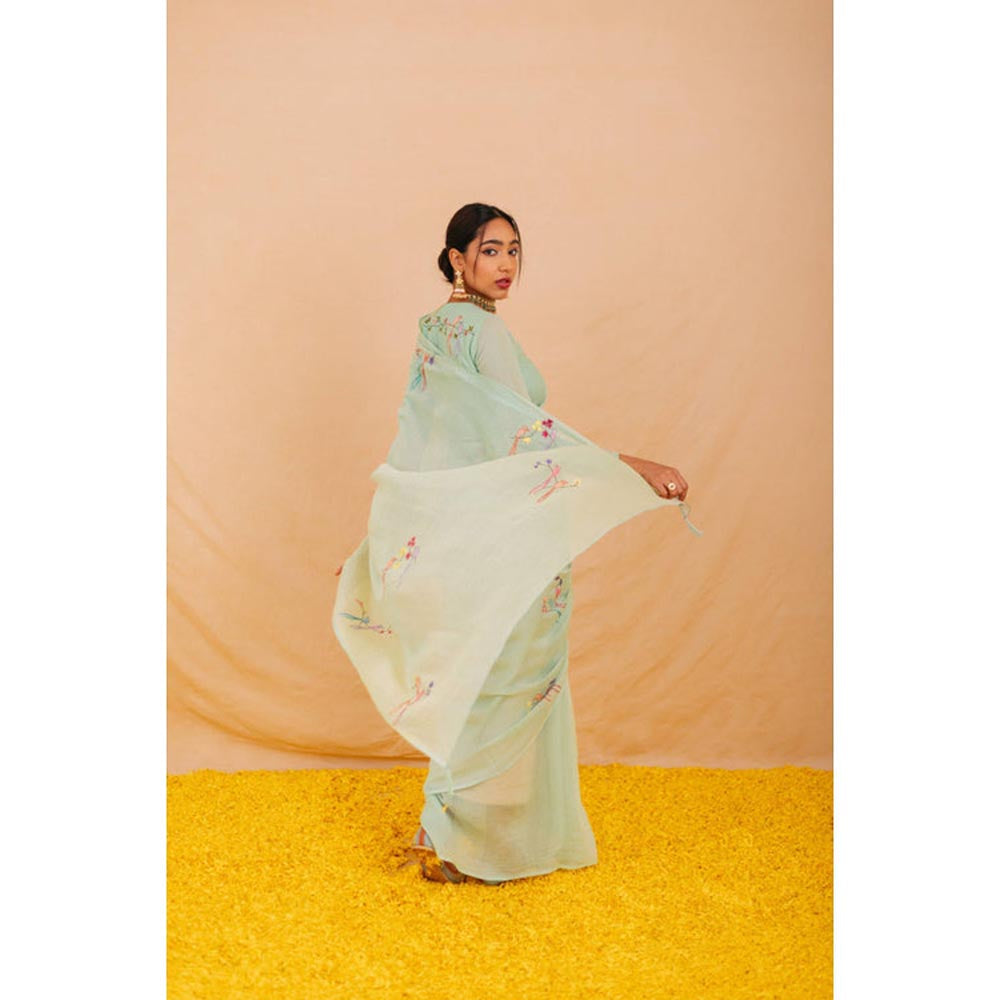 KAVANA Women Green Embroidered Gita Chanderi Saree