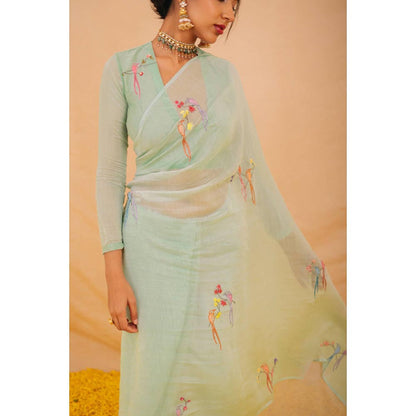 KAVANA Women Green Embroidered Gita Chanderi Saree