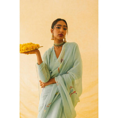 KAVANA Women Green Embroidered Gita Chanderi Saree