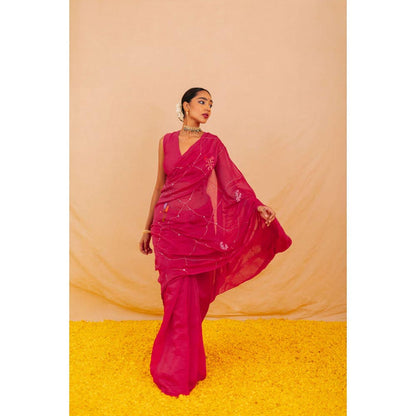 KAVANA Women Pink Embroidered Charu Chanderi Saree