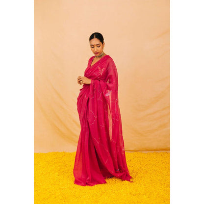 KAVANA Women Pink Embroidered Charu Chanderi Saree