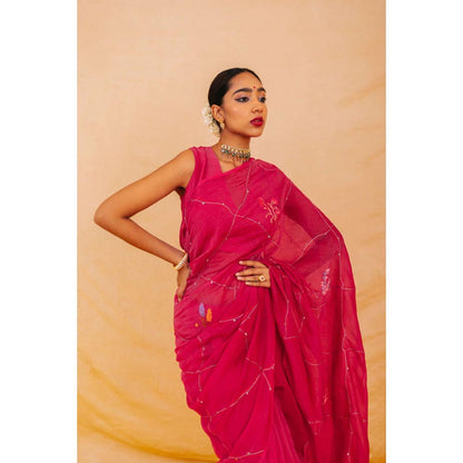 KAVANA Women Pink Embroidered Charu Chanderi Saree