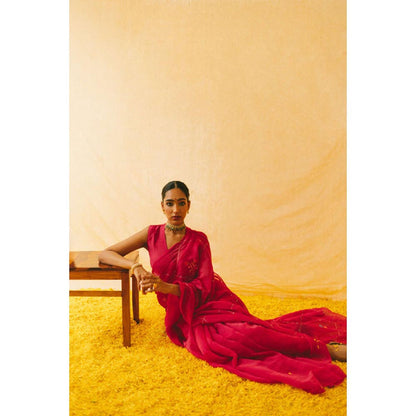 KAVANA Women Pink Embroidered Charu Chanderi Saree