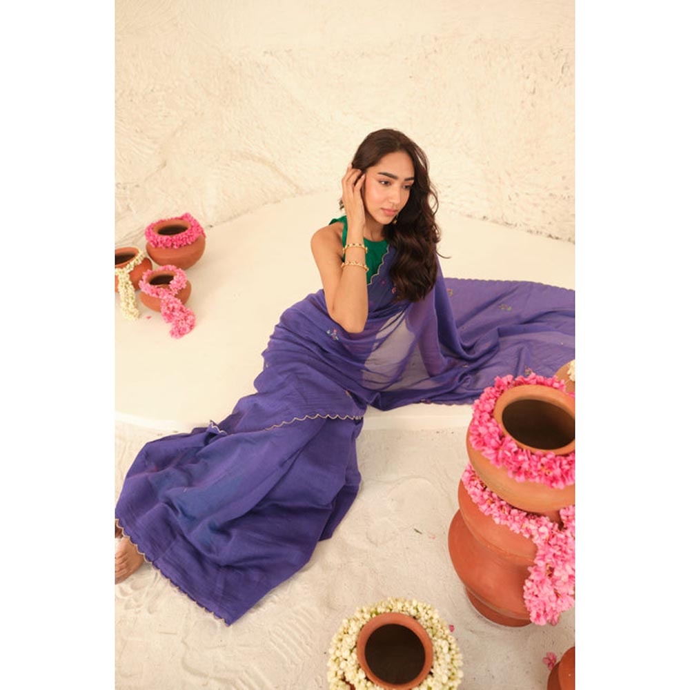 KAVANA Women Purple Embroidered Divija Chanderi Saree