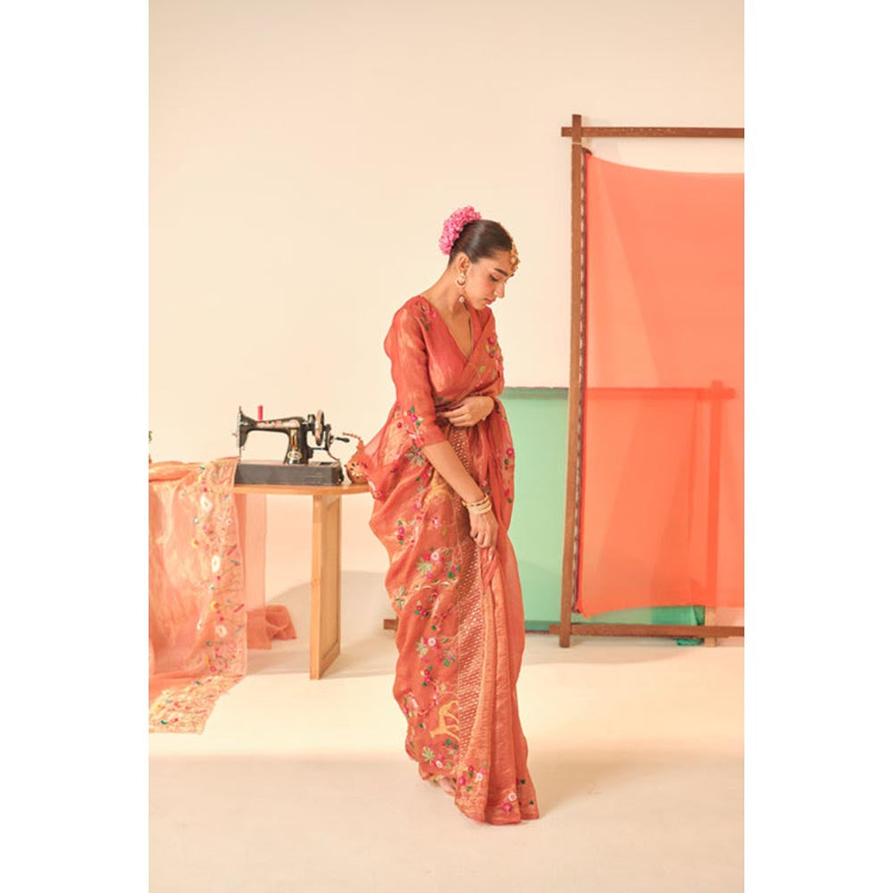 KAVANA Women Brown Anandi Silk Tissue Saree