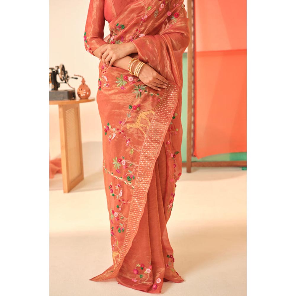 KAVANA Women Brown Anandi Silk Tissue Saree