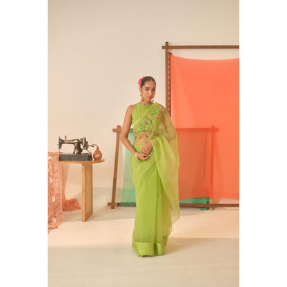 KAVANA Women Embroidered Green Surbhi Silk Organza Saree