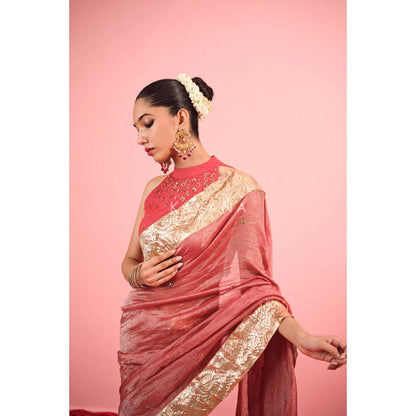 KAVANA Lalika Tissue Linen Red Saree