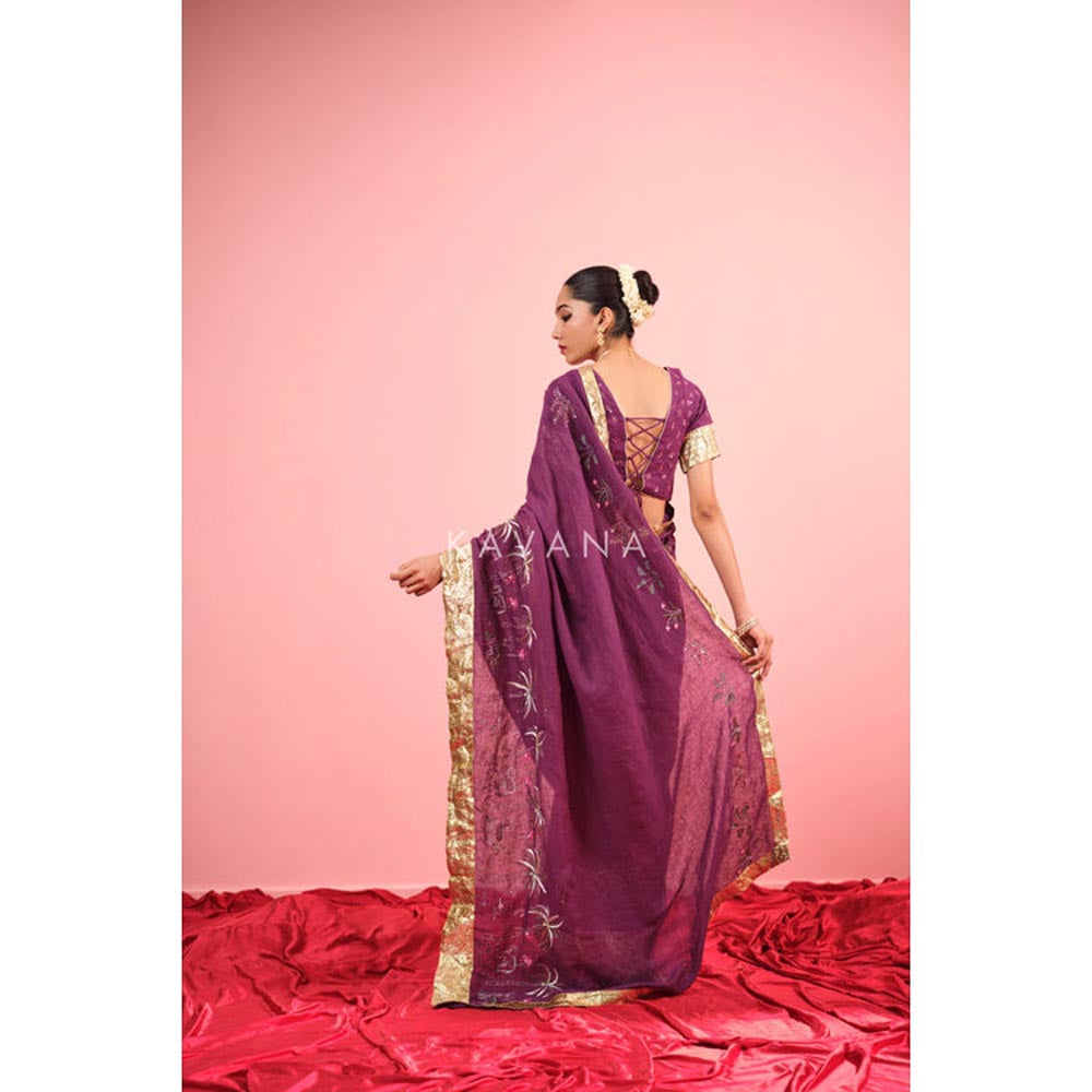 KAVANA Women Purple Amrapali Linen Saree