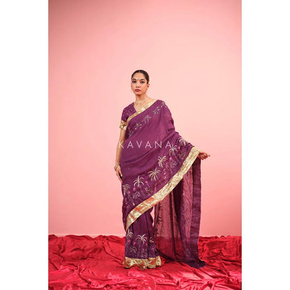 KAVANA Women Purple Amrapali Linen Saree