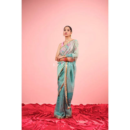 KAVANA Neela Aangan Blue Embroidered Tissue Saree