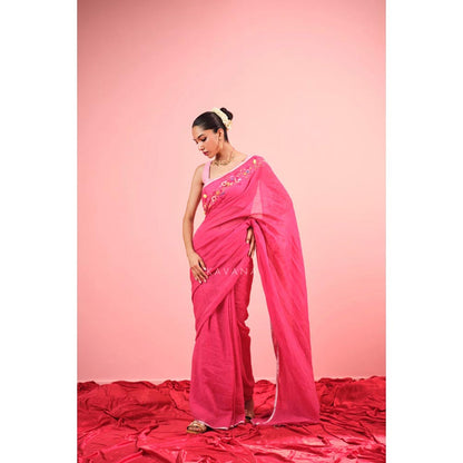 KAVANA Women Floral Pinkravya Linen Saree