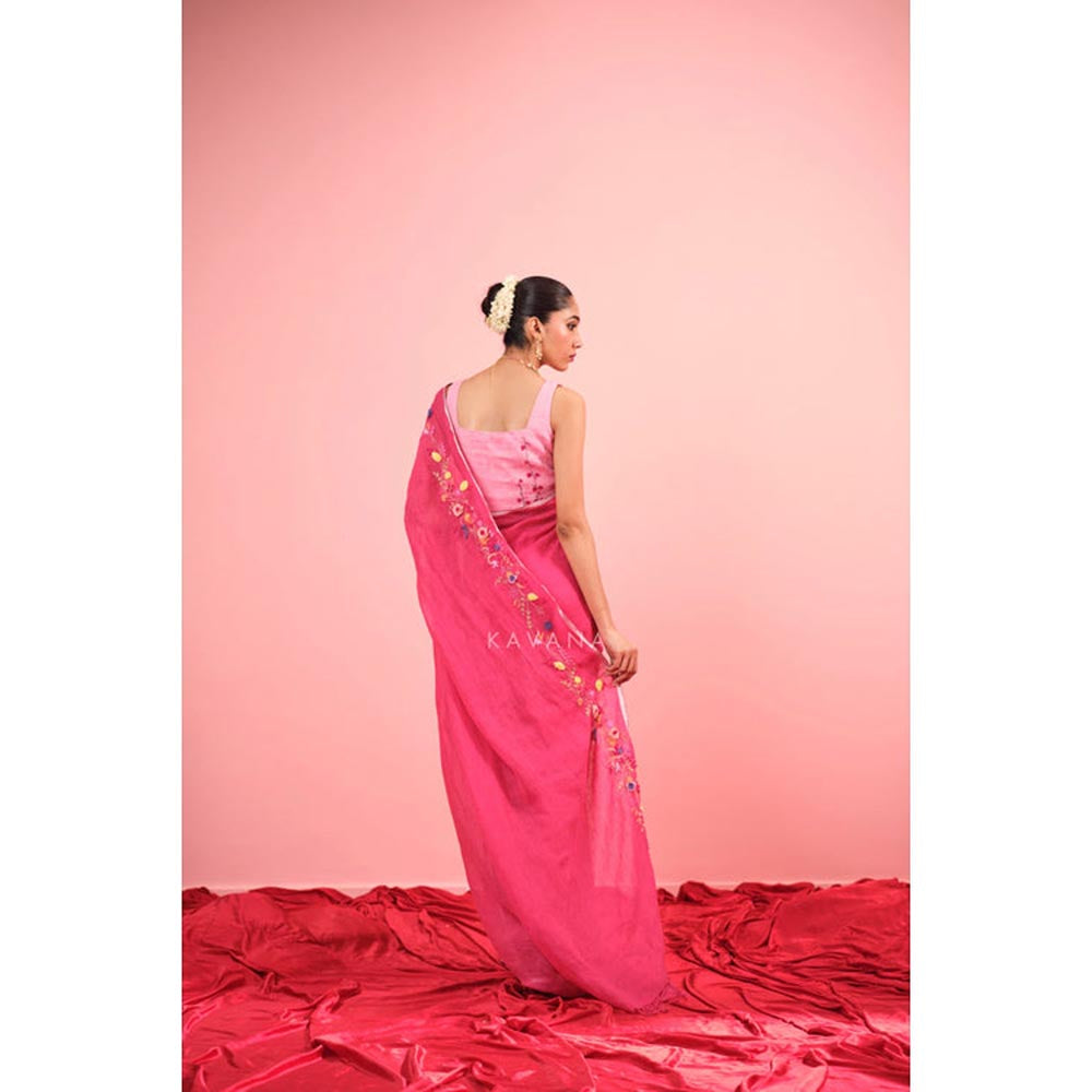 KAVANA Women Floral Pinkravya Linen Saree