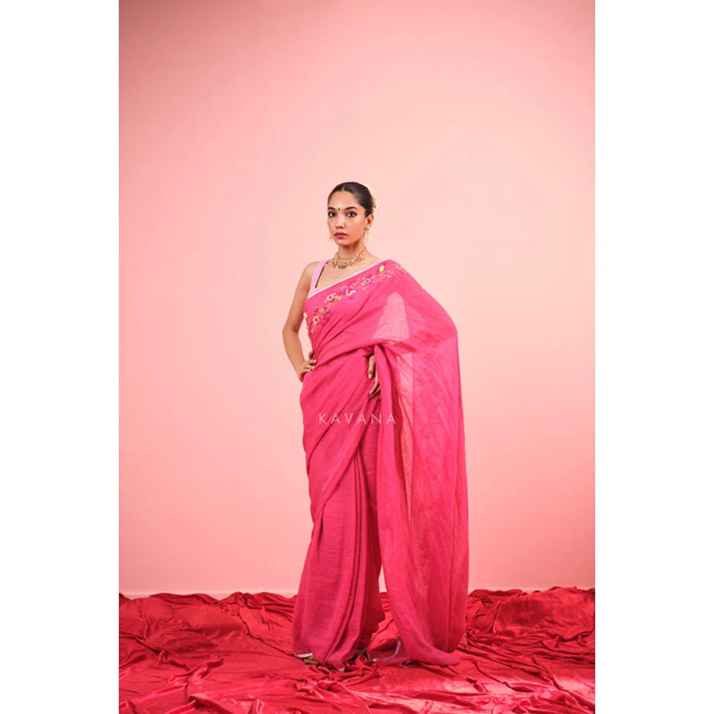 KAVANA Women Floral Pinkravya Linen Saree