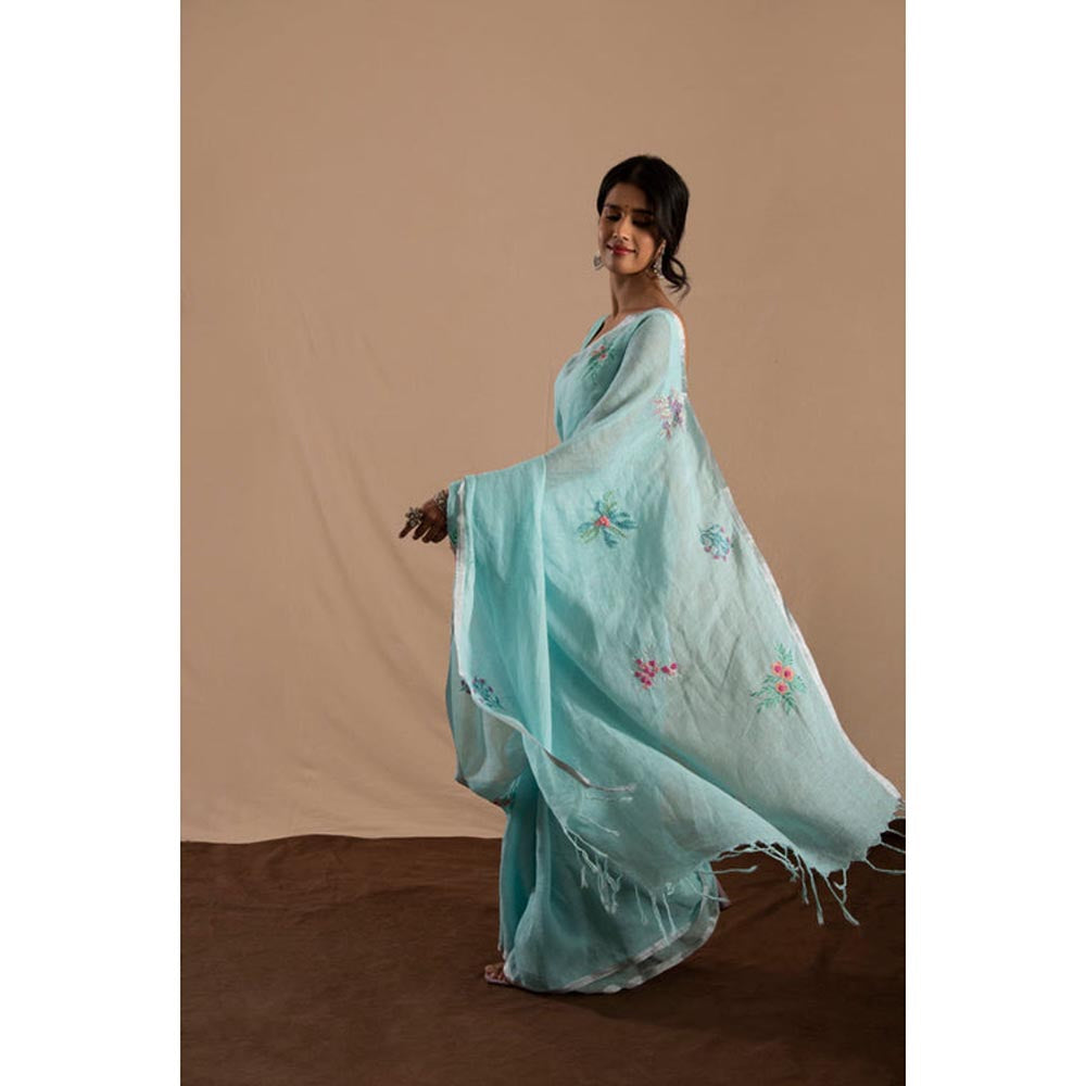 KAVANA Neel Gagan Blue Linen Saree