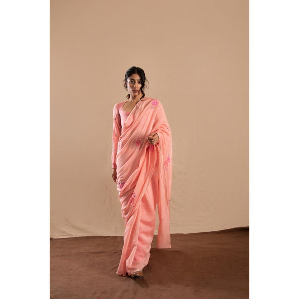 KAVANA Women Pink Embroidered Gulmohar Chanderi Saree