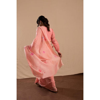 KAVANA Women Pink Embroidered Gulmohar Chanderi Saree