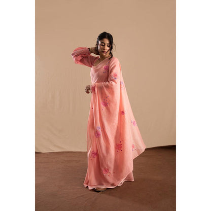 KAVANA Women Pink Embroidered Gulmohar Chanderi Saree