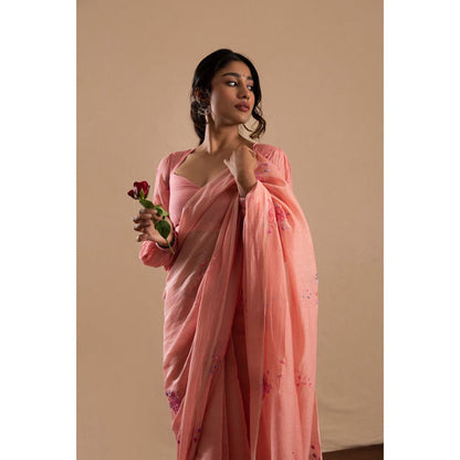 KAVANA Women Pink Embroidered Gulmohar Chanderi Saree