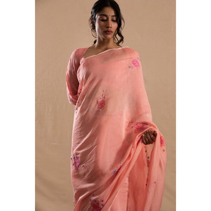 KAVANA Women Pink Embroidered Gulmohar Chanderi Saree