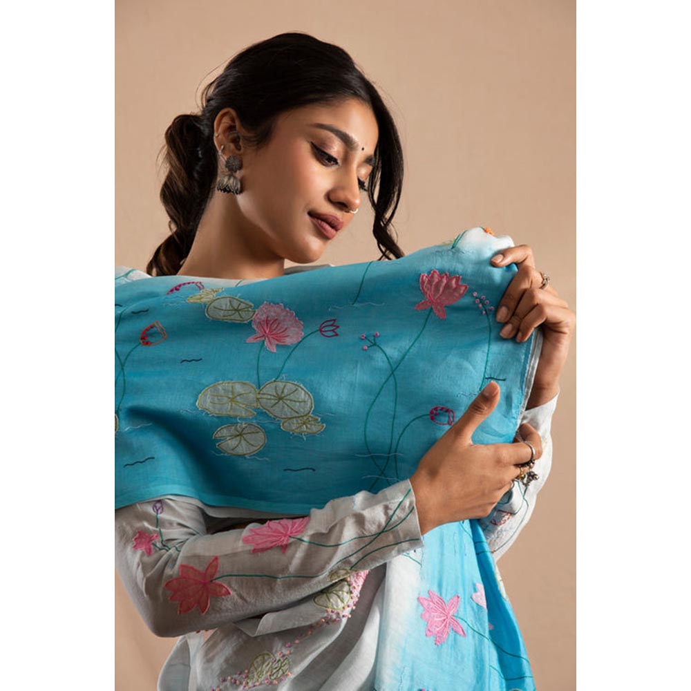 KAVANA Khushnuma Blue Embroidered Chanderi Saree
