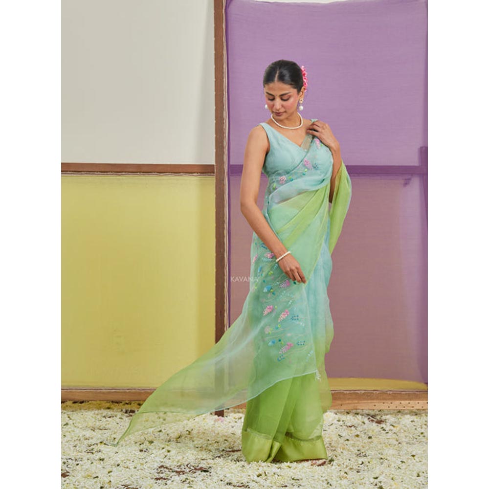 KAVANA Pakhija Blue Silk Organza Saree