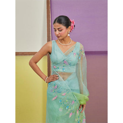 KAVANA Pakhija Blue Silk Organza Saree